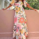Felicitas | Maxikleid mit Blumenprint mit quadratischem Ausschnitt für Urlaub