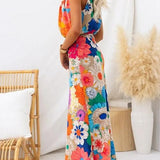 Nele | Kleid maxi ärmellos mit Taillenknoten und Blumenprint