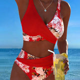 Marie | Bikini mit kontrastierendem Blumenmuster und Schlitz