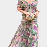 Magda - Langes florales Kleid mit V-Ausschnitt