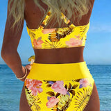 Marie | Bikini mit kontrastierendem Blumenmuster und Schlitz