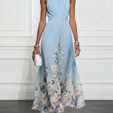 Anni | Maxikleid Chiffon mit Blumen blau