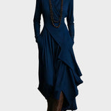Teresa - Maxikleid aus asymmetrischem Strick mit Kragen