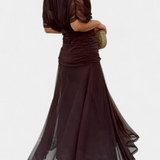 Magda - Langes florales Kleid mit V-Ausschnitt