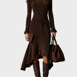 Elegantes Midi-Kleid aus Dunkelbraunem Wildleder mit Schleife