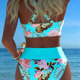 Marie | Bikini mit kontrastierendem Blumenmuster und Schlitz
